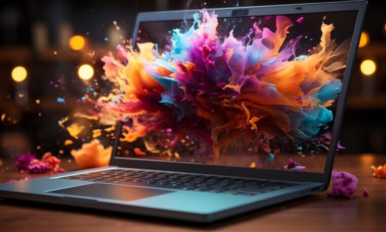 A colourful splash from a laptop showing graphic designing importance in web development