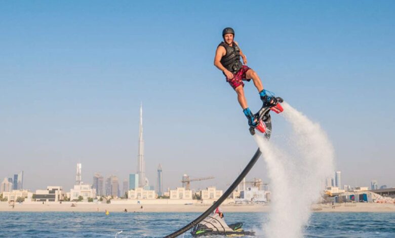 Flyboarding Soaring Above the Waters of Dubai
